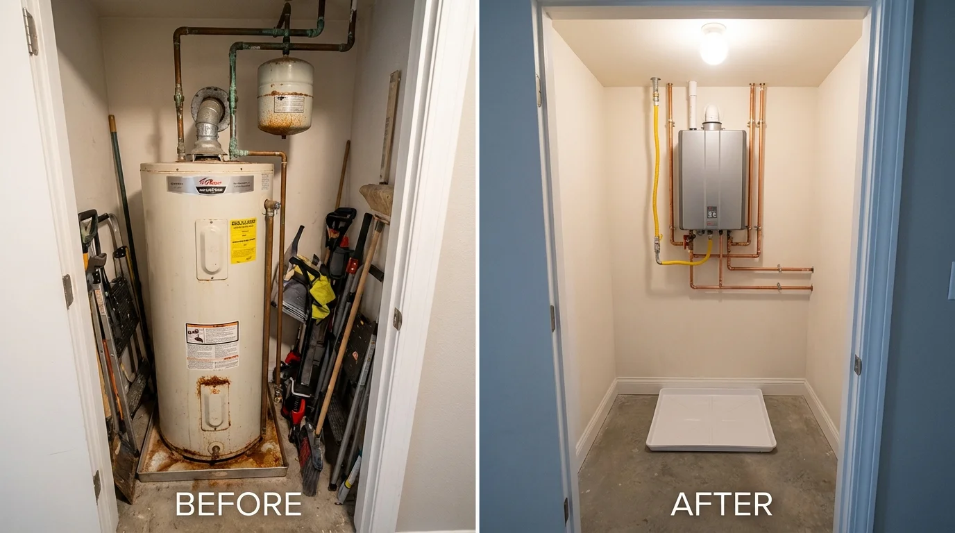 Tank water heater versus wall-mounted tankless unit comparison for Dumfries, VA homeowners