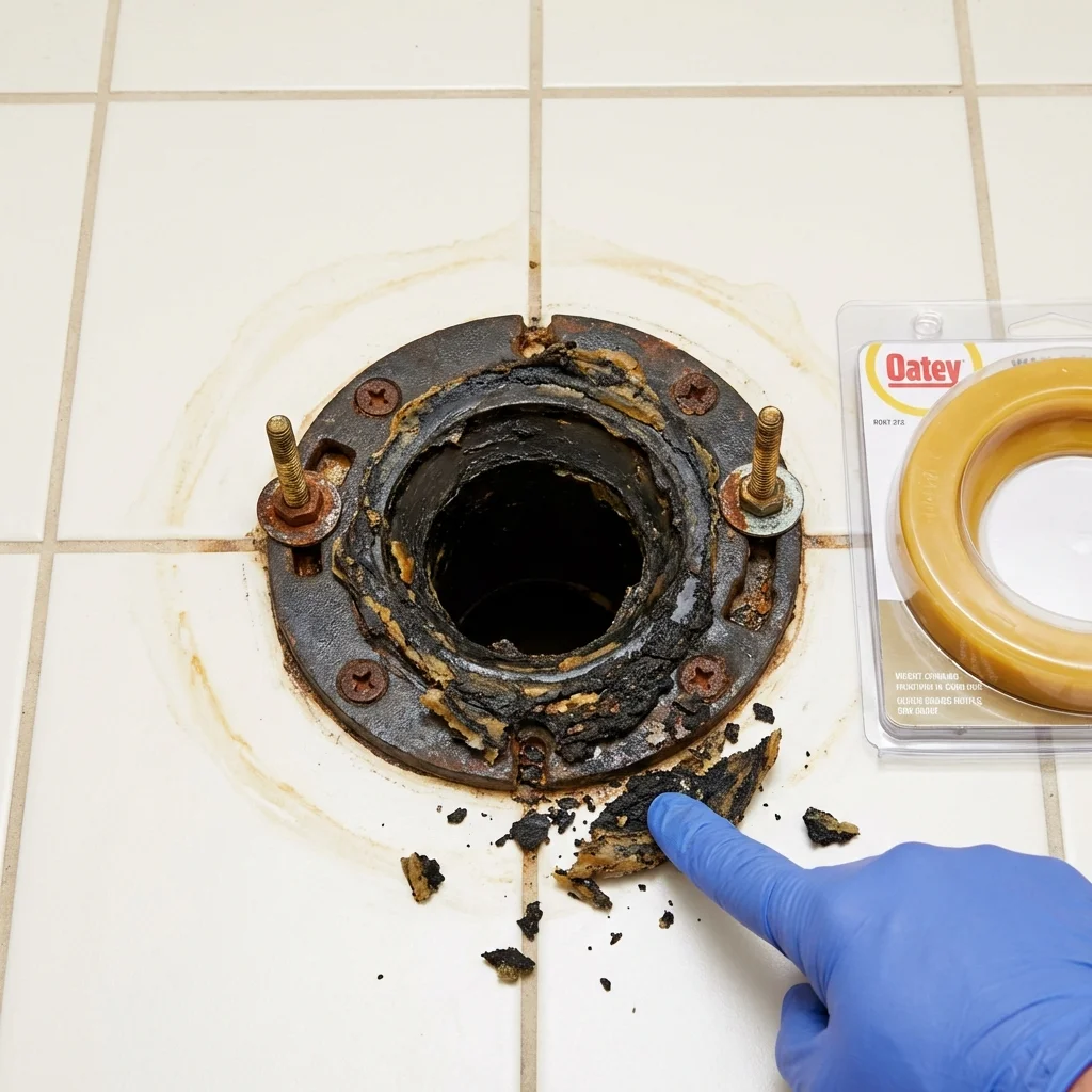 Failed wax ring showing water seepage at the base of a toilet in a Dumfries, VA home